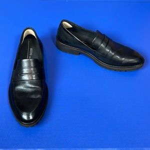 Ecco Black Leather Penny Loafers Shoes 38